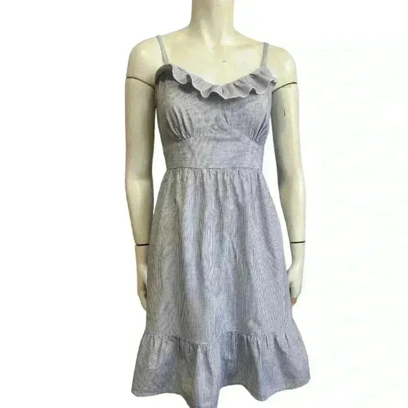 TOMMY HILFIGER sweetheart sun dress chambray blue stripe ruffle women size 4 - Picture 2 of 12